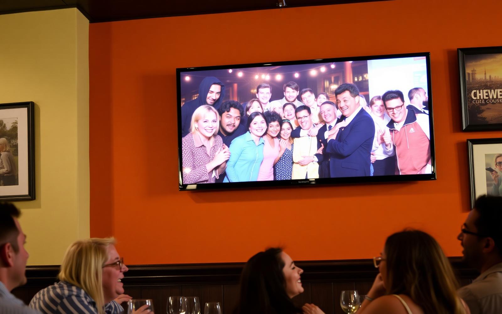 Photos and ads on a screen at your venue
